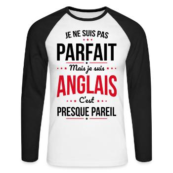 Je ne suis pas parfait mais je suis Anglais - T-shirt baseball manches longues Homme - blanc/noir - Devant - Nik (191cm)