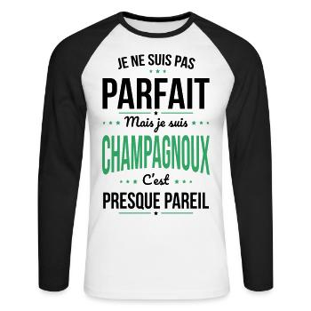 Je ne suis pas parfait mais je suis Champagnoux - T-shirt baseball manches longues Homme - blanc/noir - Devant - Nik (191cm)