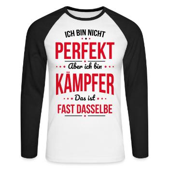 I'm not perfect, but I'm a fighter - Unisex Long Sleeve Baseball T-Shirt - white/black - Front - Nik (191cm)
