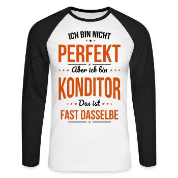 I'm not perfect, but I'm a pastry chef - Unisex Long Sleeve Baseball T-Shirt - white/black - Front - Nik (191cm)