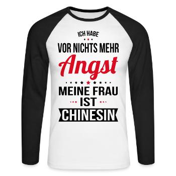 My Wife Is Chinese - Gift Idea Humor - Unisex Long Sleeve Baseball T-Shirt - white/black - Front - Nik (191cm)