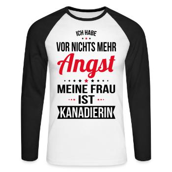 Ma femme est canadienne - Idée cadeau humour - T-shirt baseball manches longues Homme - blanc/noir - Devant - Nik (191cm)