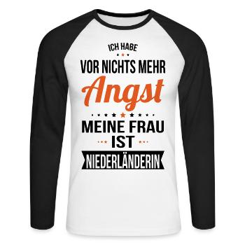 My wife is Dutch - gift idea humor - Unisex Long Sleeve Baseball T-Shirt - white/black - Front - Nik (191cm)