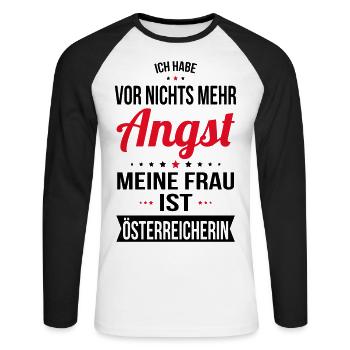 My wife is Austrian - gift idea humor - Unisex Long Sleeve Baseball T-Shirt - white/black - Front - Nik (191cm)