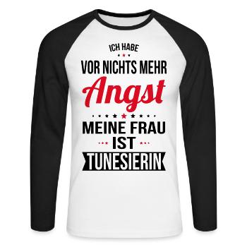 My wife is Tunisian - gift idea humor - Unisex Long Sleeve Baseball T-Shirt - white/black - Front - Nik (191cm)