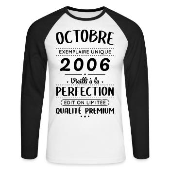18th birthday - October 2006 Perfection - Unisex Long Sleeve Baseball T-Shirt - white/black - Front - Nik (191cm)