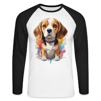 Beagle Dog Portrait Colorful - Unisex Long Sleeve Baseball T-Shirt - white/black - Front - Nik (191cm)