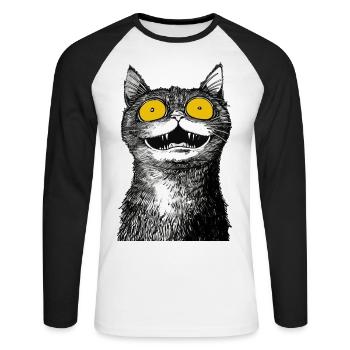 Schwarz-weiße Nashornkatze - Unisex Baseballshirt langarm - Weiß/Schwarz - Vorne - Nik (191cm)