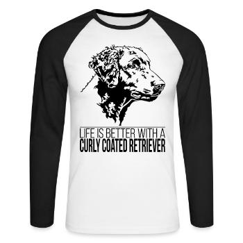 Curly Coated Retriever life is better Wilsigns - Unisex Long Sleeve Baseball T-Shirt - white/black - Front - Nik (191cm)