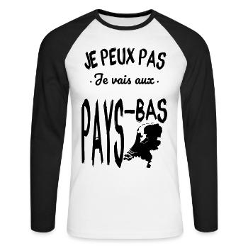 Je peux pas je vais aux Pays-Bas - T-shirt baseball manches longues Homme - blanc/noir - Devant - Nik (191cm)