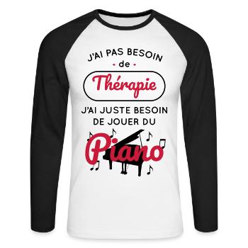 Pas besoin de thérapie besoin de jouer du piano - T-shirt baseball manches longues Homme - blanc/noir - Devant - Nik (191cm)