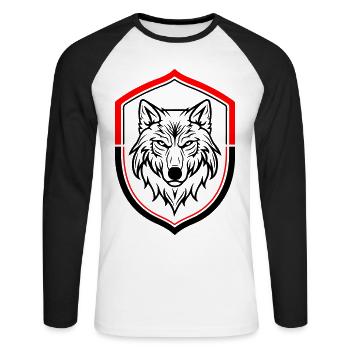 Wolf Symbol Kopf Schild - Unisex Baseballshirt langarm - Weiß/Schwarz - Vorne - Nik (191cm)