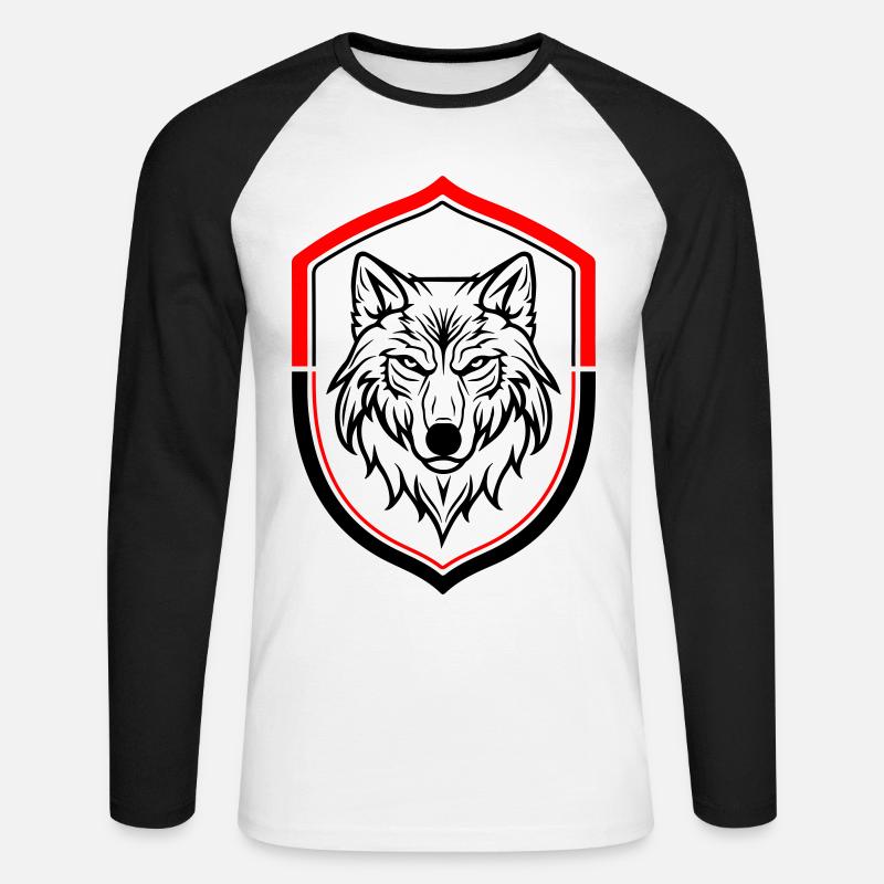 Wolf Symbol Head Shield - Unisex Long Sleeve Baseball T-Shirt - white/black