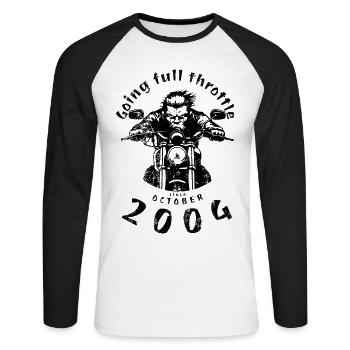 20. Geburtstag Going full throttle since 10/2004 - Unisex Baseballshirt langarm - Weiß/Schwarz - Vorne - Nik (191cm)