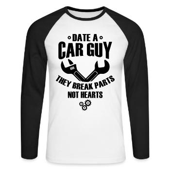 Date A Car Guy Repairman - Unisex Long Sleeve Baseball T-Shirt - white/black - Front - Nik (191cm)