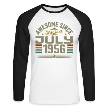 Erbaut im Juli 1956 | Geschenk Juli 1956 - Unisex Baseballshirt langarm - Weiß/Schwarz - Vorne - Nik (191cm)