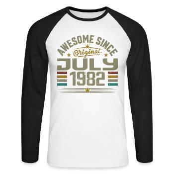 Built in July 1982 | Gift July 1982 - Unisex Long Sleeve Baseball T-Shirt - white/black - Front - Nik (191cm)