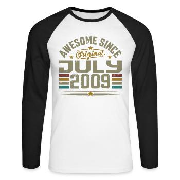Built in July 2009 | Gift July 2009 - Unisex Long Sleeve Baseball T-Shirt - white/black - Front - Nik (191cm)