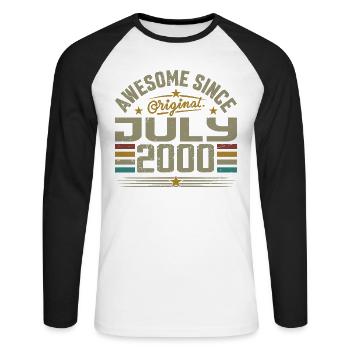 Built in July 2000 | Gift July 2000 - Unisex Long Sleeve Baseball T-Shirt - white/black - Front - Nik (191cm)
