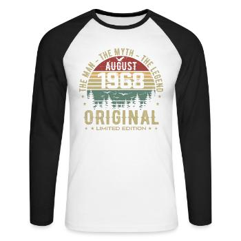 Legend Since Aug 1968 Birthday Gift 1968 - Unisex Long Sleeve Baseball T-Shirt - white/black - Front - Nik (191cm)