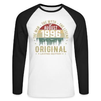 Legend Since Aug 1996 Birthday Gift 1996 - Unisex Long Sleeve Baseball T-Shirt - white/black - Front - Nik (191cm)
