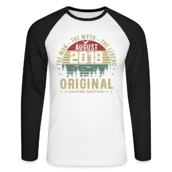 Legend since Aug 2018 Birthday Gift 2018 - Unisex Long Sleeve Baseball T-Shirt - white/black - Front - Nik (191cm)