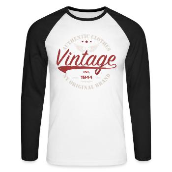 Vintage 1944 Cadeau D'anniversaire 1944 Rétro 1944 - T-shirt baseball manches longues Homme - blanc/noir - Devant - Nik (191cm)