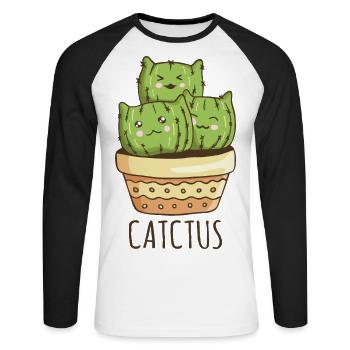 Catctus - Cat Cat Friend - Unisex Long Sleeve Baseball T-Shirt - white/black - Front - Nik (191cm)