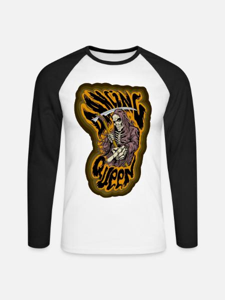 Todessensenmann mit Feuer - Unisex Baseballshirt langarm - Weiß/Schwarz