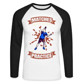Games are won in practice - Unisex Long Sleeve Baseball T-Shirt - white/black - Front - Nik (191cm)