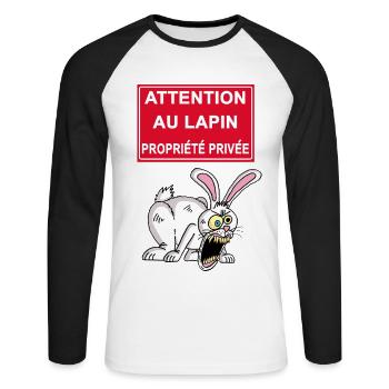 Attention au lapin blanc ! - T-shirt baseball manches longues Homme - blanc/noir - Devant - Nik (191cm)