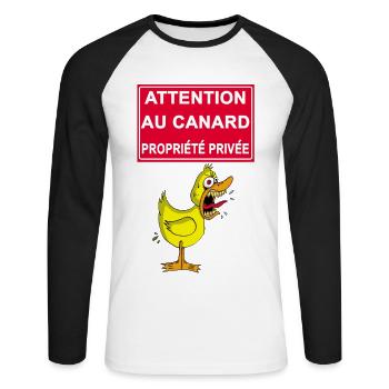 Attention au canard ! - T-shirt baseball manches longues Homme - blanc/noir - Devant - Nik (191cm)