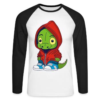 Petit dinosaure urbain - T-shirt baseball manches longues Homme - blanc/noir - Devant - Nik (191cm)