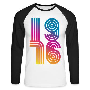 Vintage 1976 - Unisex Baseballshirt langarm - Weiß/Schwarz - Vorne - Nik (191cm)