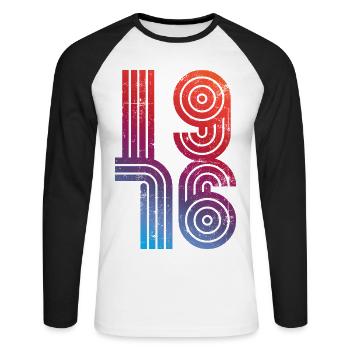 Millésime 1976 - T-shirt baseball manches longues Homme - blanc/noir - Devant - Nik (191cm)