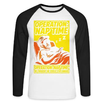 Opération Heure de la Sieste – Fan de sommeil drôle - T-shirt baseball manches longues Homme - blanc/noir - Devant - Nik (191cm)