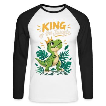 Kleiner T-Rex – King of the Jungle Dinosaurier - Unisex Baseballshirt langarm - Weiß/Schwarz - Vorne - Nik (191cm)