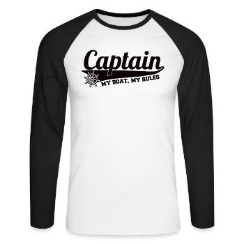 Je suis le capitaine et c’est mon bateau! - T-shirt baseball manches longues Homme - blanc/noir - Devant - Nik (191cm)
