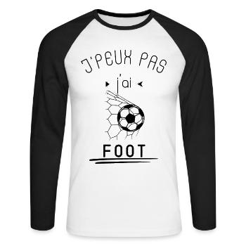 je peux pas j ai foot, t-shirt, cadeau - T-shirt baseball manches longues Homme - blanc/noir - Devant - Nik (191cm)
