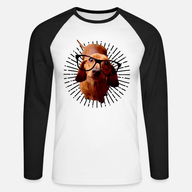 Dackel mit Brille - Unisex Baseballshirt langarm - Weiß/Schwarz