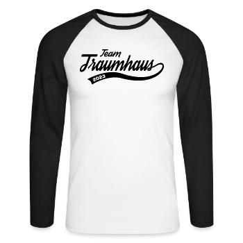 Team Traumhaus 2023 Bauherrin Hausbau Häuslebauer - Unisex Baseballshirt langarm - Weiß/Schwarz - Vorne - Nik (191cm)
