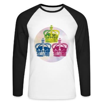 Gekrönt - Unisex Baseballshirt langarm - Weiß/Schwarz - Vorne - Nik (191cm)