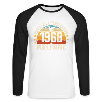 Jahrgang 1968 Retro 1968 Geburtstagsgeschenk - Unisex Baseballshirt langarm - Weiß/Schwarz - Vorne - Nik (191cm)