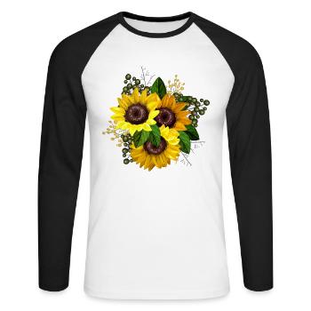 Gelbe Sonnenblume Grafik - Unisex Baseballshirt langarm - Weiß/Schwarz - Vorne - Nik (191cm)