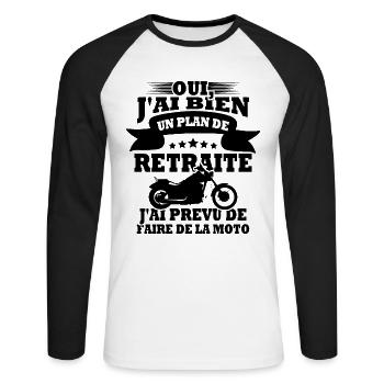 Plan de retraite faire de la moto - T-shirt baseball manches longues Homme - blanc/noir - Devant - Nik (191cm)