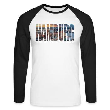 HAMBURG SKYLINE - Unisex Baseballshirt langarm - Weiß/Schwarz - Vorne - Nik (191cm)
