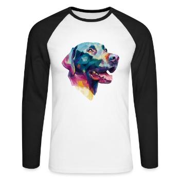 Conception Low Poly Labrador Retriever - T-shirt baseball manches longues Homme - blanc/noir - Devant - Nik (191cm)