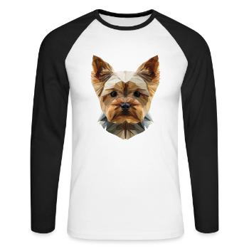 Yorkshire Terrier Low Poly Art Design - T-shirt baseball manches longues Homme - blanc/noir - Devant - Nik (191cm)