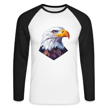 Adler Kopf Low Poly Logo Design - Unisex Baseballshirt langarm - Weiß/Schwarz - Vorne - Nik (191cm)