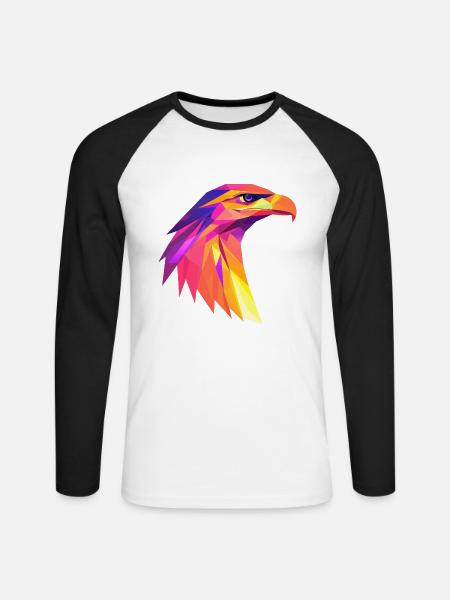 AdlerKopf Low Poly Logo Design - Unisex Baseballshirt langarm - Weiß/Schwarz